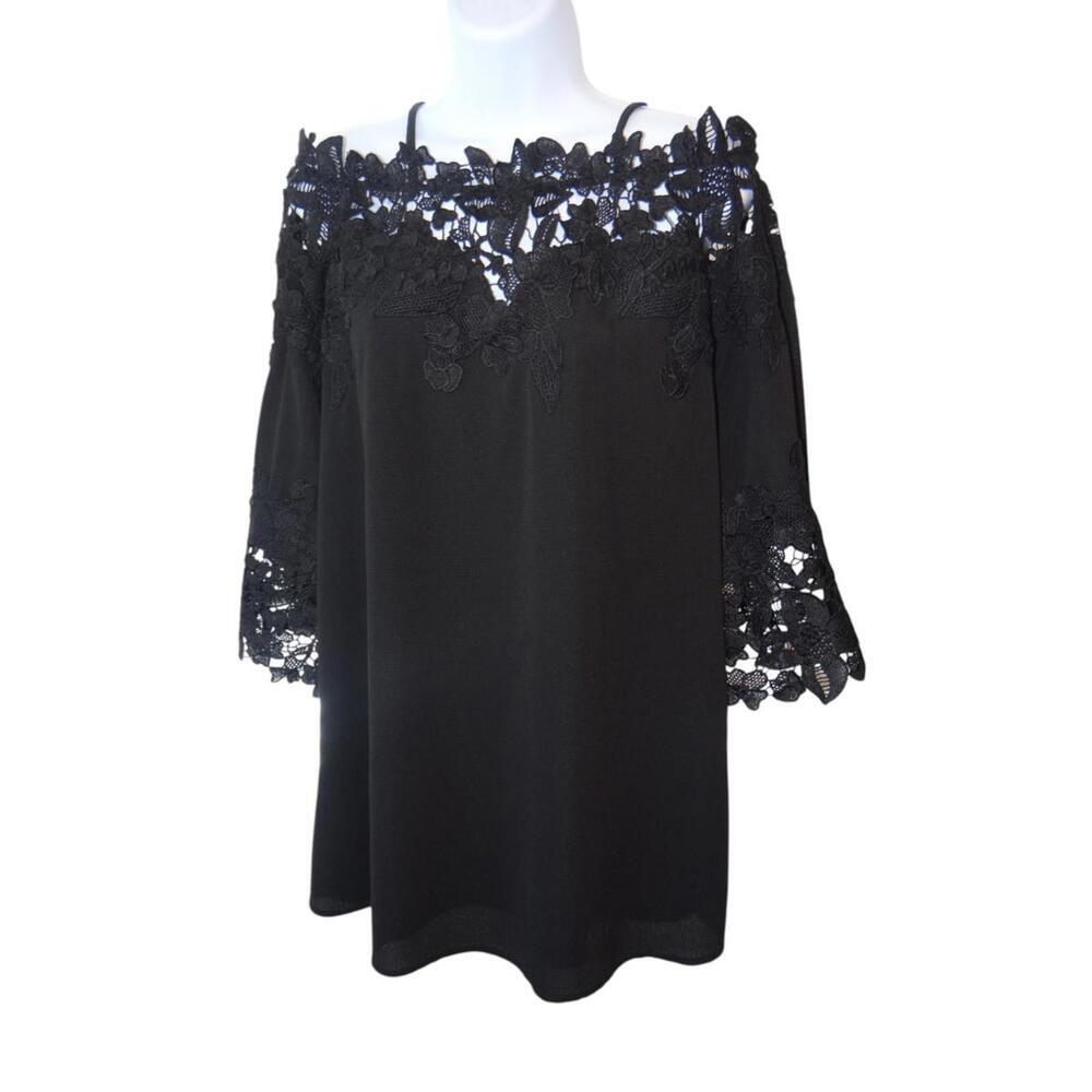 Luxxel Black Off-Shoulder Lace Top - Size S